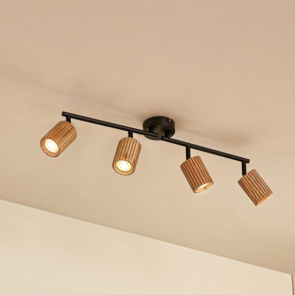 Lindby Stropné bodové svetlo Stralino, 4-pl., dĺžka 60 cm, drevo, Svetlé drevo, Chodba, Drevo, Moderný, Stropné svetlo