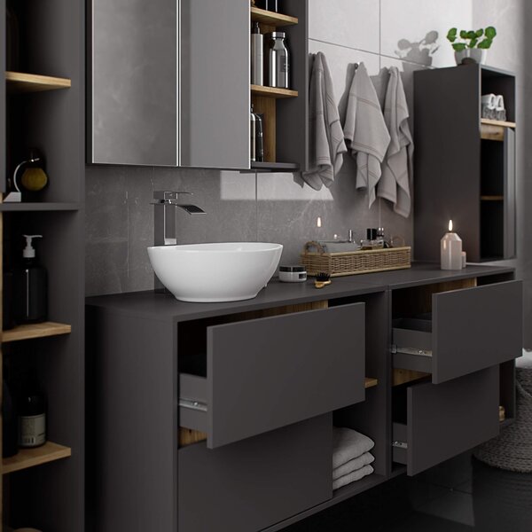 Ak furniture Závesná skrinka pod umývadlo VAMI s otvormi 90 cm sivý grafit/dub artisan