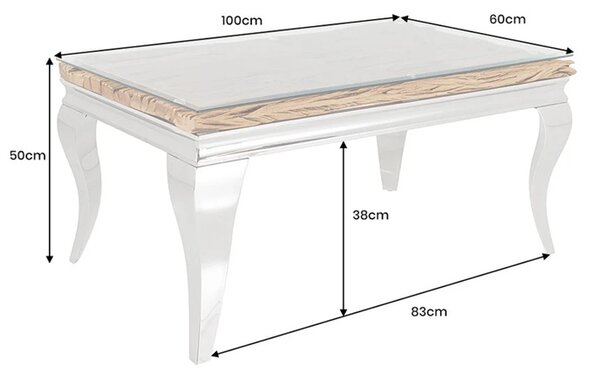 Konferenčný stolík BARRACUDA 100x60 cm, chróm, vrátane skla, bez teakovej dosky