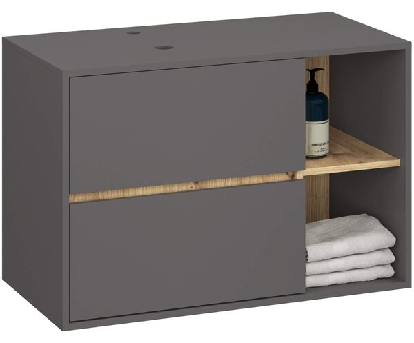 Ak furniture Závesná skrinka pod umývadlo VAMI s otvormi 90 cm sivý grafit/dub artisan