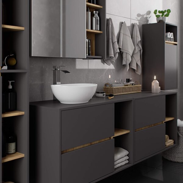 Ak furniture Závesná skrinka pod umývadlo VAMI s otvormi 90 cm sivý grafit/dub artisan