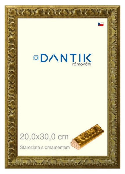 DANTIK rám na obraz 20x30 | Starozlatá s ornamentem (Sklo Čiré)