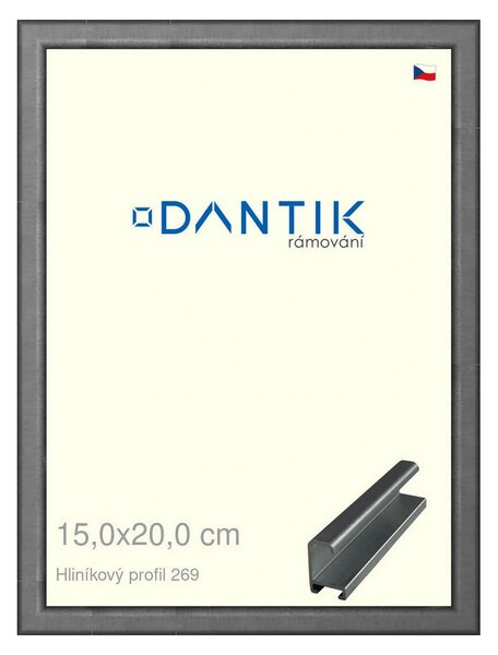 DANTIK rám na obraz 15x20 | ALU Ššedá broušená (Sklo Čiré)