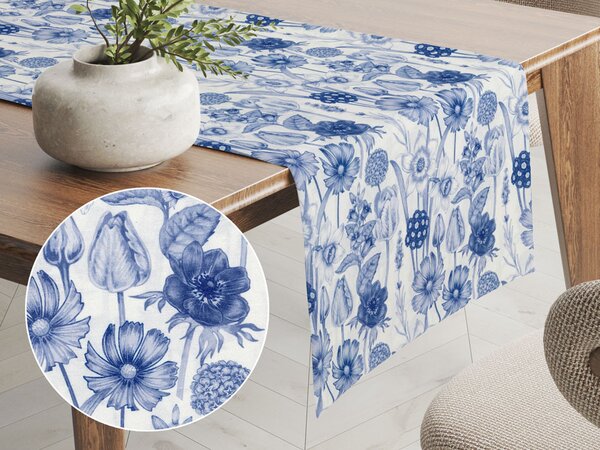 Biante Dekoračný behúň na stôl PML-090 Modré jarné kvety na bielom 20x120 cm