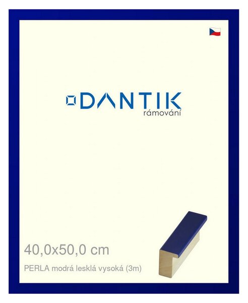 DANTIK rám na obraz 40x50 | PERLA modrá lesklá vysoká (Plexi Čiré)