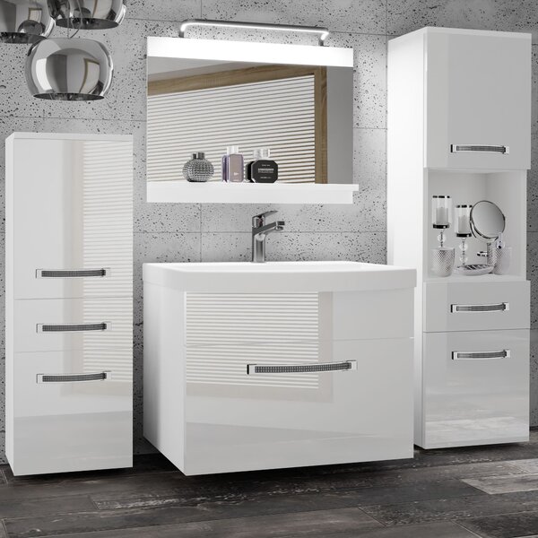 Kúpeľňový nábytok Belini Premium Full Version biely lesk + umývadlo + zrkadlo + LED osvetlenie Glamour 81