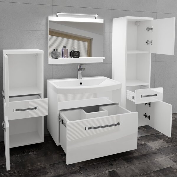 Kúpeľňový nábytok Belini Premium Full Version biely lesk + umývadlo + zrkadlo + LED osvetlenie Glamour 81