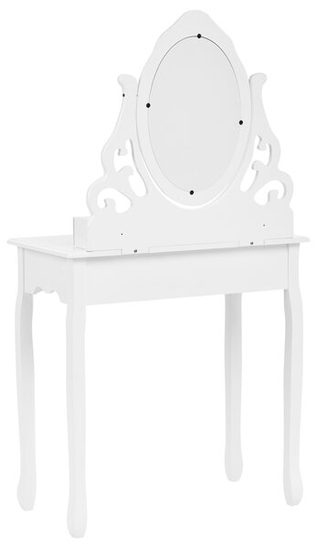 Toaletný stolík biely 4 zásuvky oválne zrkadlo pre spálňu štýl glamour