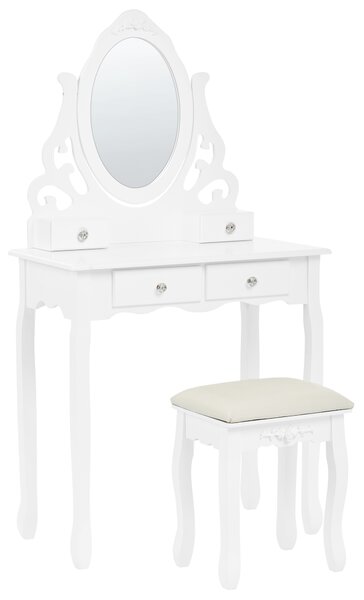 Toaletný stolík biely 4 zásuvky oválne zrkadlo pre spálňu štýl glamour
