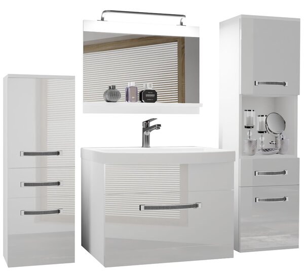 Kúpeľňový nábytok Belini Premium Full Version biely lesk + umývadlo + zrkadlo + LED osvetlenie Glamour 81