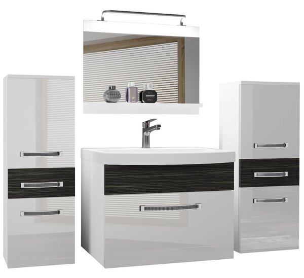 Kúpeľňový nábytok Belini Premium Full Version biely lesk / eben kráľovský + umývadlo + zrkadlo + LED osvetlenie Glamour 73