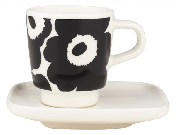 Marimekko Šálka s podšálkou Oiva Unikko 0,05l, čierny