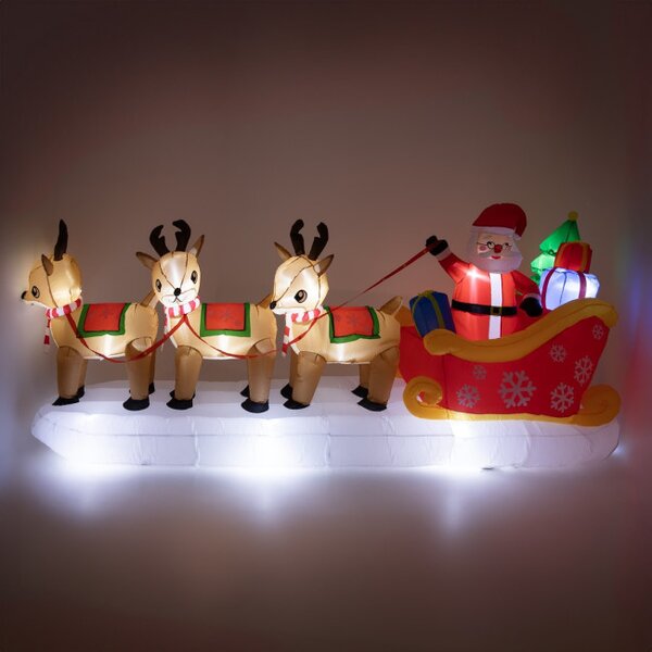 Nafukovací Santa Claus v saniach so sobmi 390 cm