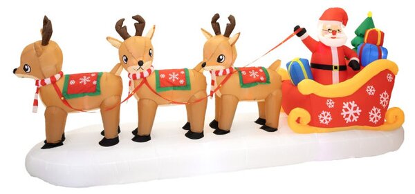 Nafukovací Santa Claus v saniach so sobmi 390 cm