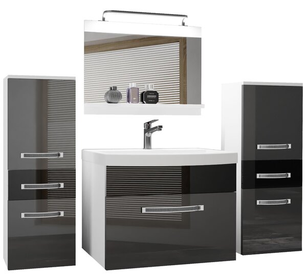 Kúpeľňový nábytok Belini Premium Full Version šedý lesk / čierny lesk + umývadlo + zrkadlo + LED osvetlenie Glamour 69