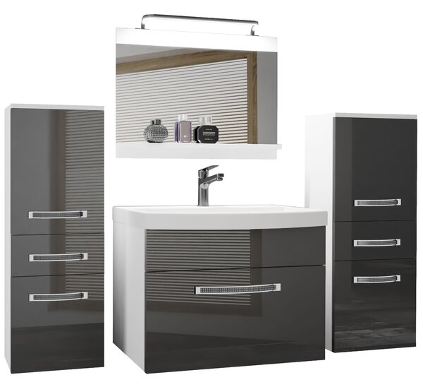 Kúpeľňový nábytok Belini Premium Full Version šedý lesk + umývadlo + zrkadlo + LED osvetlenie Glamour 64