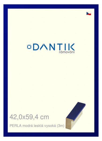 DANTIK rám na obraz 42x59,4 | PERLA modrá lesklá vysoká (Plexi Čiré)