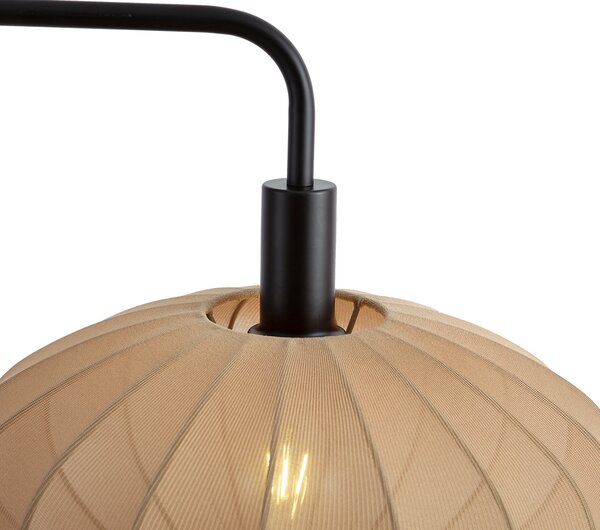 Japandi stojacia lampa čierna s hnedým látkovým tienidlom - Bida