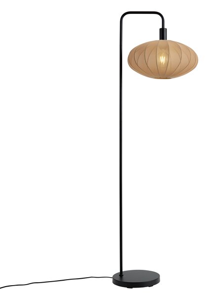 Japandi stojacia lampa čierna s hnedým látkovým tienidlom - Bida