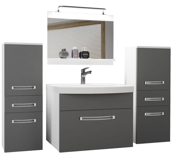 Kúpeľňový nábytok Belini Premium Full Version šedý mat + umývadlo + zrkadlo + LED osvetlenie Glamour 60