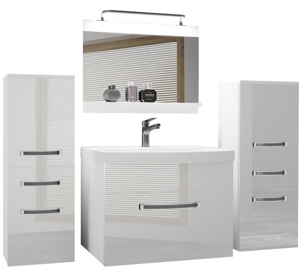 Kúpeľňový nábytok Belini Premium Full Version biely lesk + umývadlo + zrkadlo + LED osvetlenie Glamour 62
