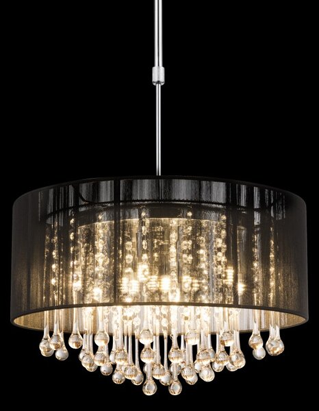 Globo 15095H závesné stropné svietidlo Bagana 12x3W | G9 LED | 840lm | 3000K - nastaviteľná výška, žiarovky súčasťou balenia, chróm, čierna, krištáľ