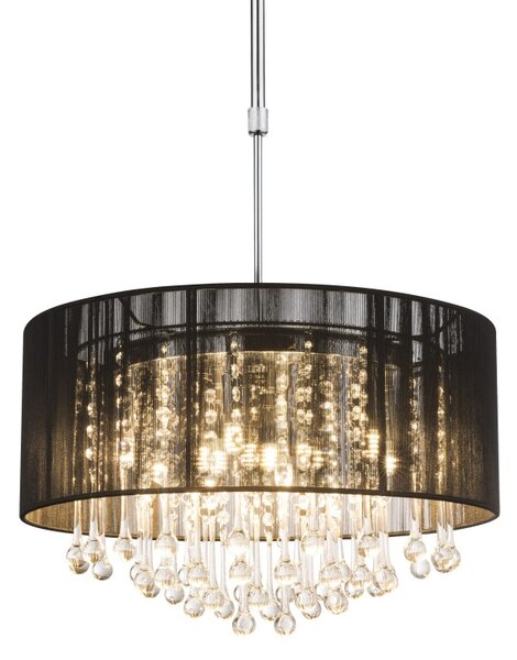 Globo 15095H závesné stropné svietidlo Bagana 12x3W | G9 LED | 840lm | 3000K - nastaviteľná výška, žiarovky súčasťou balenia, chróm, čierna, krištáľ