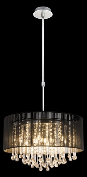 Globo 15095H závesné stropné svietidlo Bagana 12x3W | G9 LED | 840lm | 3000K - nastaviteľná výška, žiarovky súčasťou balenia, chróm, čierna, krištáľ