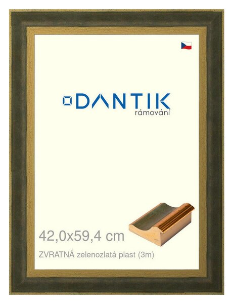 DANTIK rám na obraz 42x59,4 | ZVRATNÁ zelenozlatá plast (Plexi Čiré)