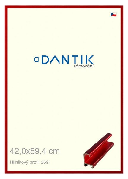 DANTIK rám na obraz 42x59,4 | ALU Červená Trumalin broušená (Plexi Čiré)