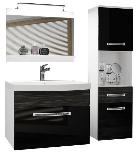 Kúpeľňový nábytok Belini Premium Full Version čierny lesk / eben kráľovský + umývadlo + zrkadlo + LED osvetlenie Glamour 56