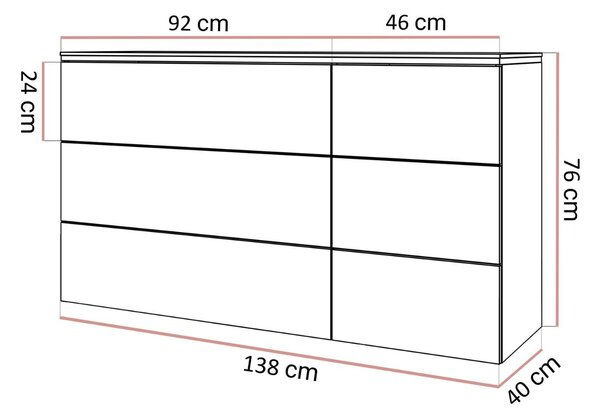 KOMODA NESSIE 6S ZÁVESNÁ KAŠMÍR + ZLATÁ 138 cm