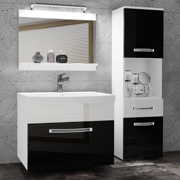 Kúpeľňový nábytok Belini Premium Full Version čierny lesk / biely lesk+ umývadlo + zrkadlo + LED osvetlenie Glamour 48 Výrobca
