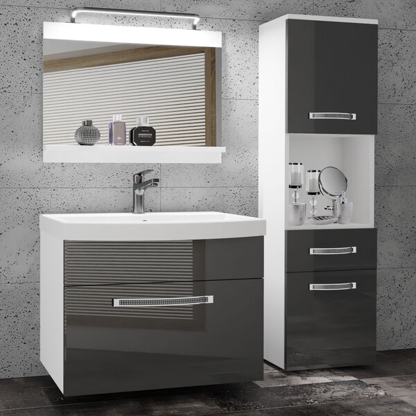 Kúpeľňový nábytok Belini Premium Full Version šedý lesk + umývadlo + zrkadlo + LED osvetlenie Glamour 45 GLA P 3/0/W/S/0/MB/PP