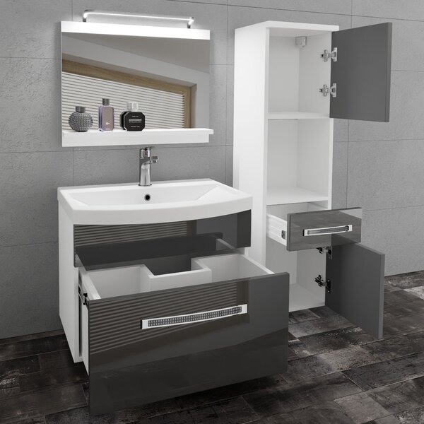 Kúpeľňový nábytok Belini Premium Full Version šedý lesk + umývadlo + zrkadlo + LED osvetlenie Glamour 45 GLA P 3/0/W/S/0/MB/PP