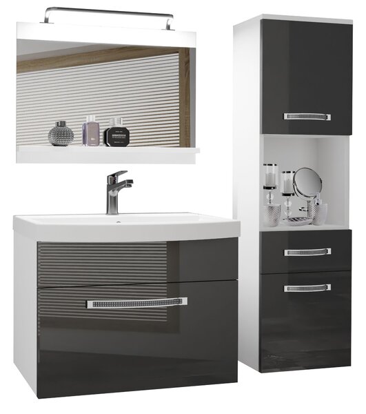 Kúpeľňový nábytok Belini Premium Full Version šedý lesk + umývadlo + zrkadlo + LED osvetlenie Glamour 45 GLA P 3/0/W/S/0/MB/PP