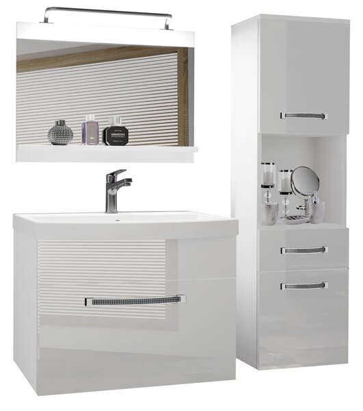 Kúpeľňový nábytok Belini Premium Full Version biely lesk + umývadlo + zrkadlo + LED osvetlenie Glamour 43
