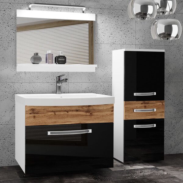 Kúpeľňový nábytok Belini Premium Full Version čierny lesk / dub wotan + umývadlo + zrkadlo + LED osvetlenie Glamour 38 Výrobca