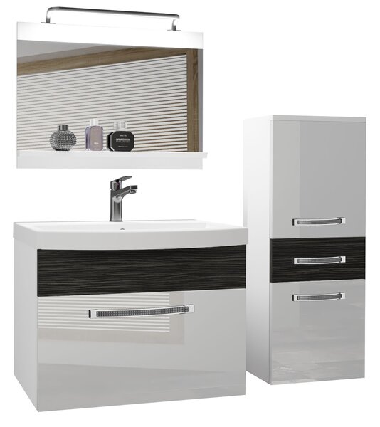 Kúpeľňový nábytok Belini Premium Full Version biely lesk / eben kráľovský + umývadlo + zrkadlo + LED osvetlenie Glamour 35