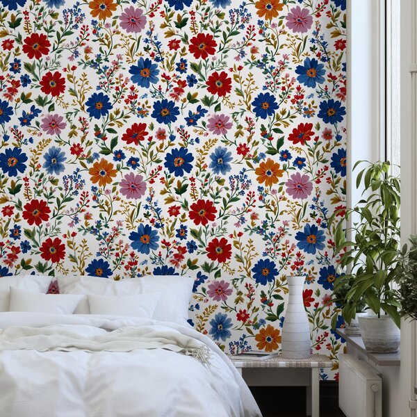 Fototapeta - Kvety v modro-červenej (147x102 cm)