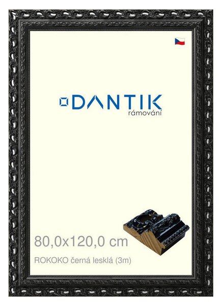 DANTIK rám na obraz 80x120 | ROKOKO černá lesklá (Plexi Čiré)
