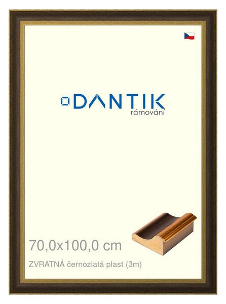 DANTIK rám na obraz 70x100 | ZVRATNÁ černozlatá plast (Plexi Čiré)