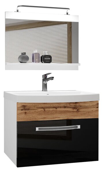 Kúpeľňový nábytok Belini Premium Full Version čierny lesk / dub wotan + umývadlo + zrkadlo + LED osvetlenie Glamour 19