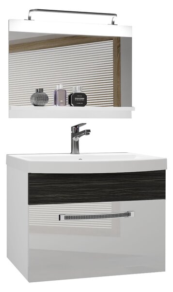 Kúpeľňový nábytok Belini Premium Full Version biely lesk / eben kráľovský + umývadlo + zrkadlo + LED osvetlenie Glamour 16