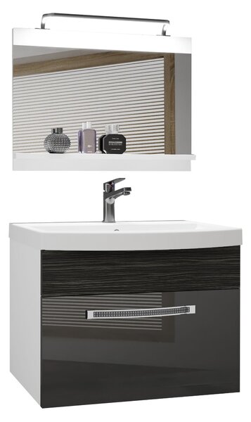 Kúpeľňový nábytok Belini Premium Full Version šedý lesk / eben kráľovský + umývadlo + zrkadlo + LED osvetlenie Glamour 14