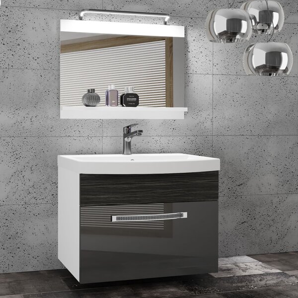 Kúpeľňový nábytok Belini Premium Full Version šedý lesk / eben kráľovský + umývadlo + zrkadlo + LED osvetlenie Glamour 14 Výrobca
