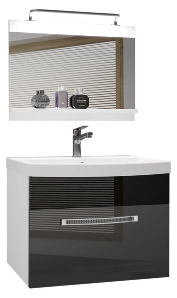 Kúpeľňový nábytok Belini Premium Full Version šedý lesk / čierny lesk + umývadlo + zrkadlo + LED osvetlenie Glamour 12