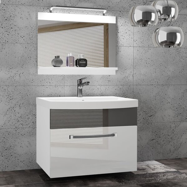 Kúpeľňový nábytok Belini Premium Full Version biely lesk / šedý lesk + umývadlo + zrkadlo + LED osvetlenie Glamour 9 Výrobca