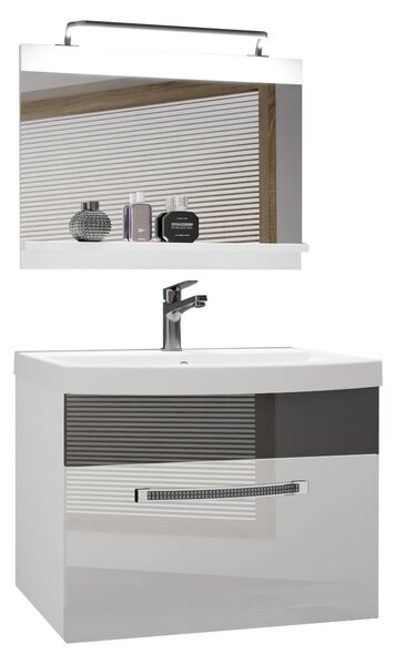 Kúpeľňový nábytok Belini Premium Full Version biely lesk / šedý lesk + umývadlo + zrkadlo + LED osvetlenie Glamour 9