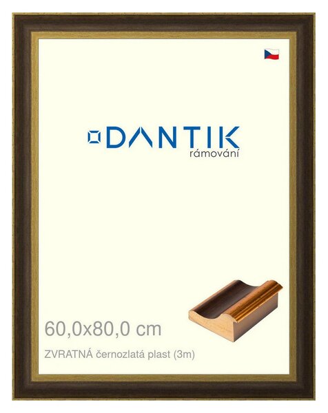 DANTIK rám na obraz 60x80 | ZVRATNÁ černozlatá plast (Plexi Čiré)